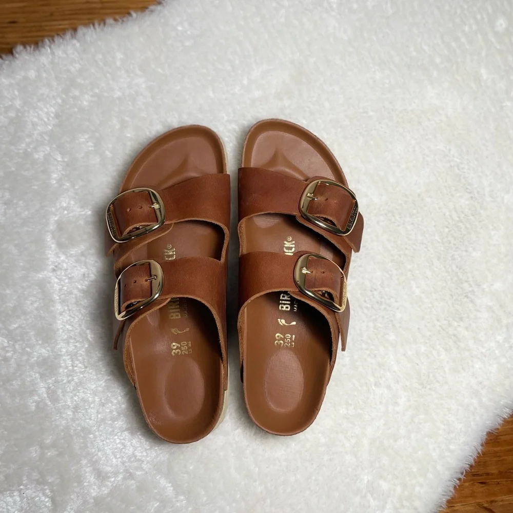Birkenstock Brown Two-Strap Buckle Sandals